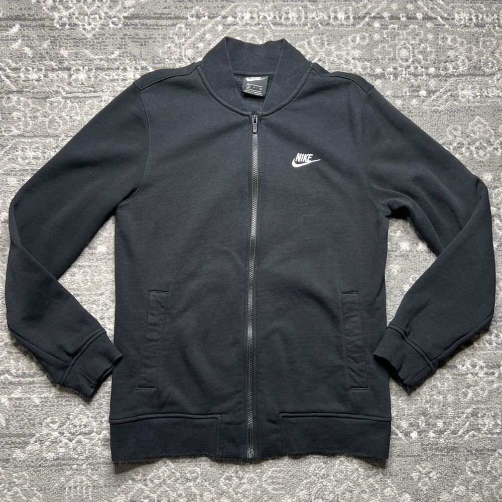 Nike Club Bomber Zip Jacket Mens Small Black Lightweight Fleece Activewear Sport